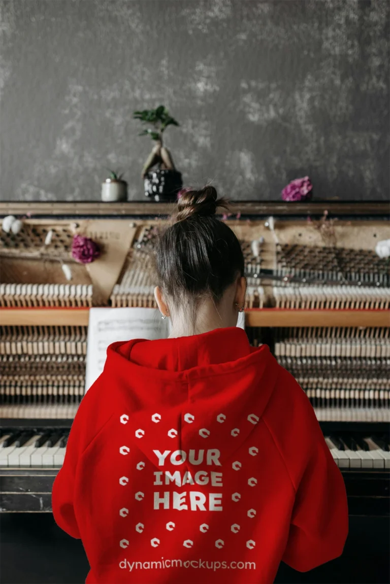 Man Wearing Red Hoodie Mockup Back View Template