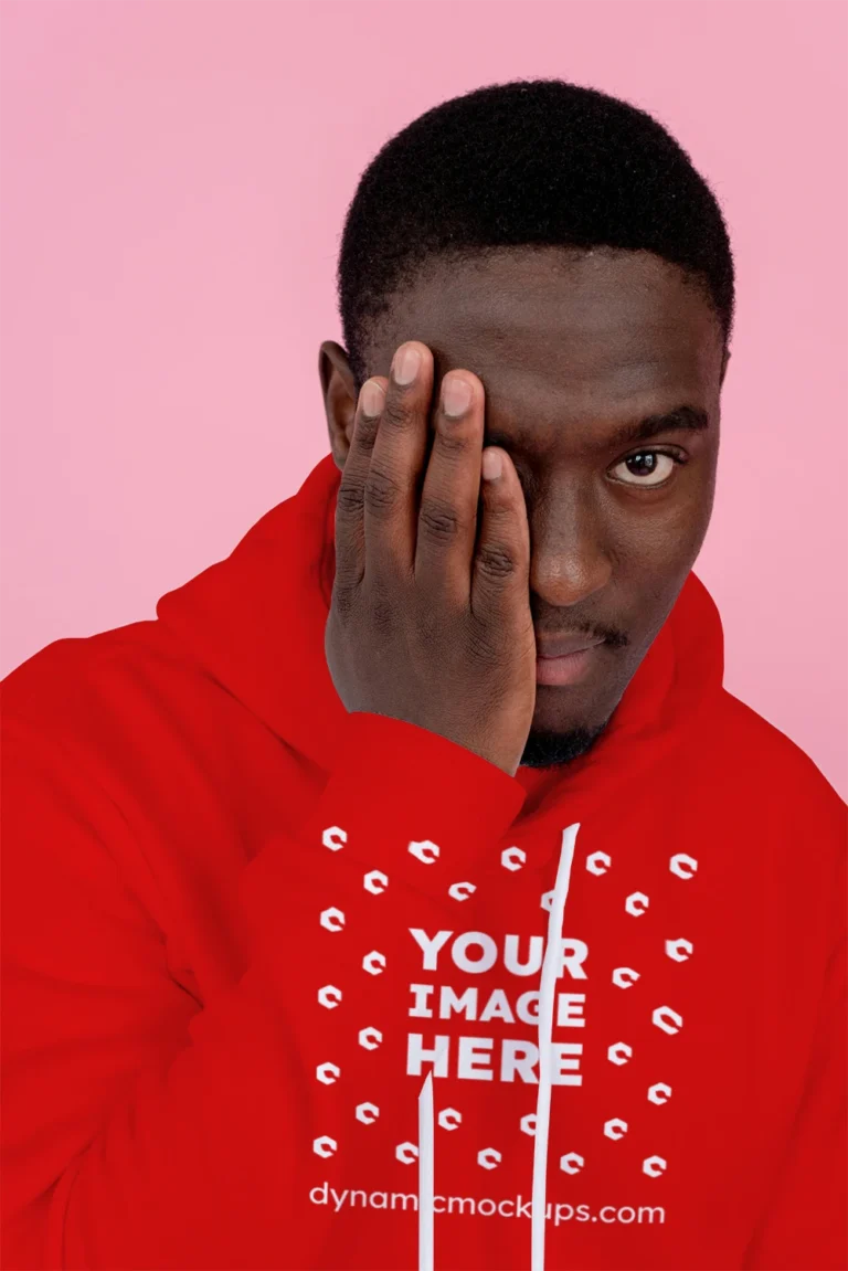 Man Wearing Red Hoodie Mockup Front View Template