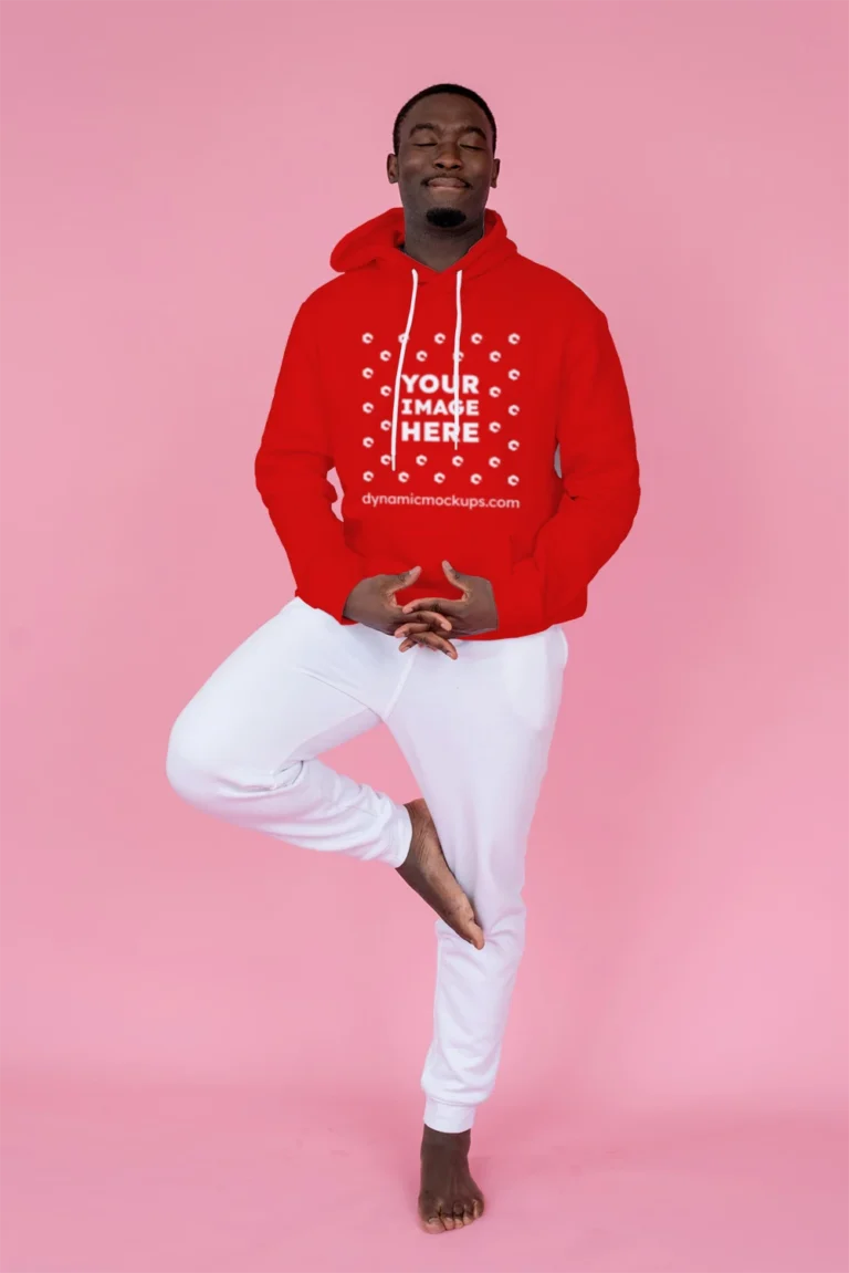 Man Wearing Red Hoodie Mockup Front View Template