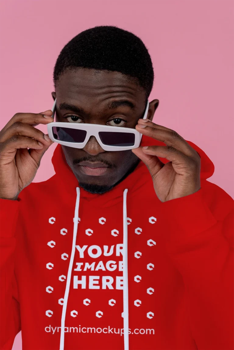 Man Wearing Red Hoodie Mockup Front View Template