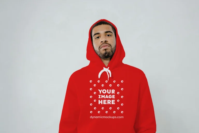Man Wearing Red Hoodie Mockup Front View Template