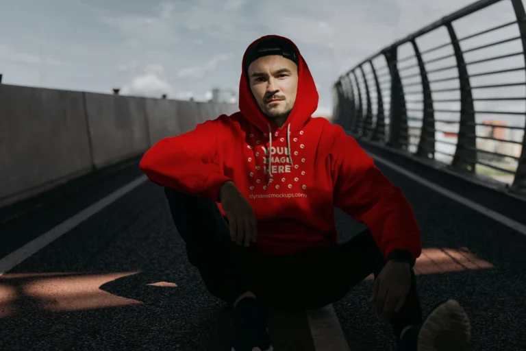 Man Wearing Red Hoodie Mockup Front View Template