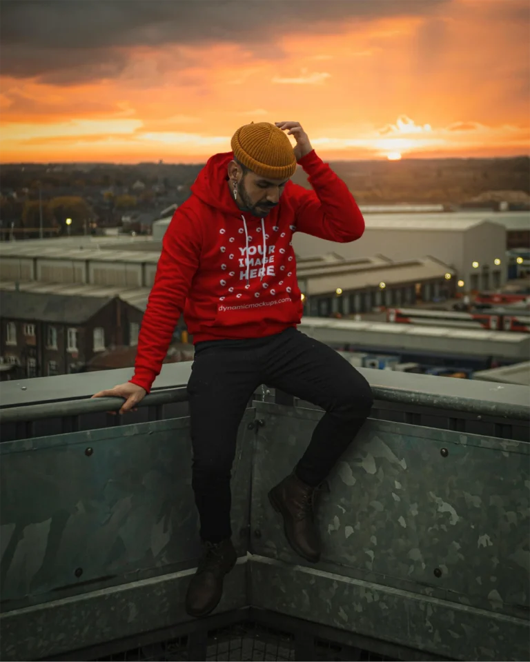 Man Wearing Red Hoodie Mockup Front View Template