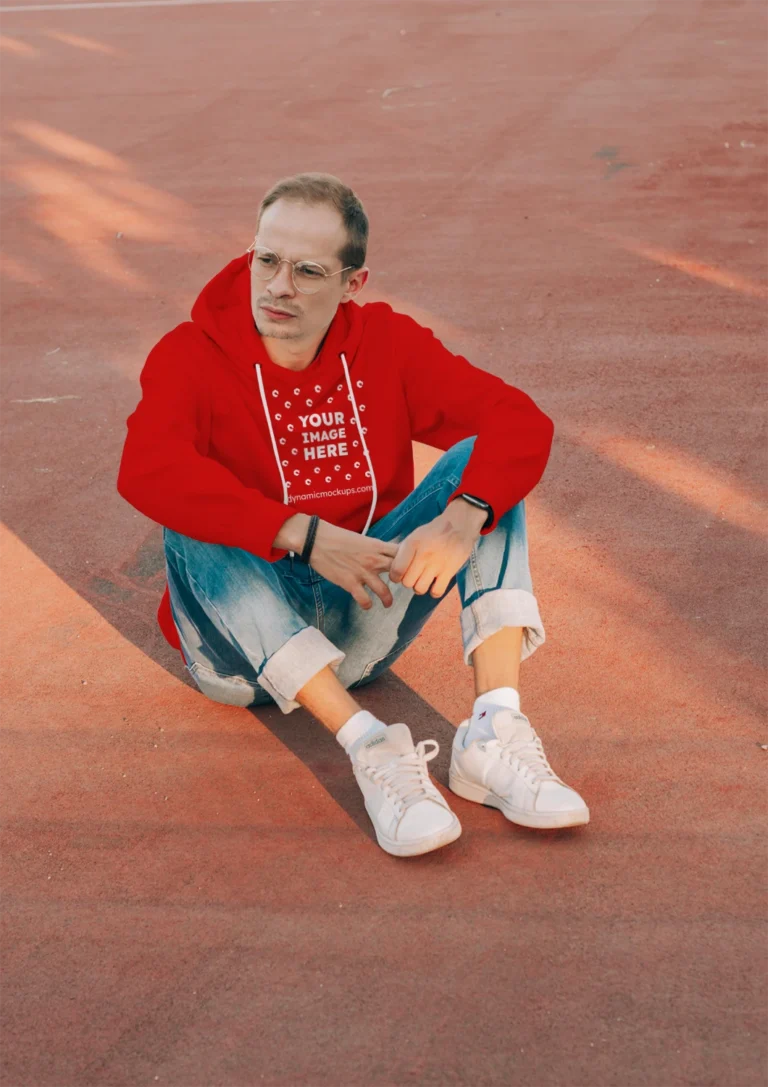 Man Wearing Red Hoodie Mockup Front View Template