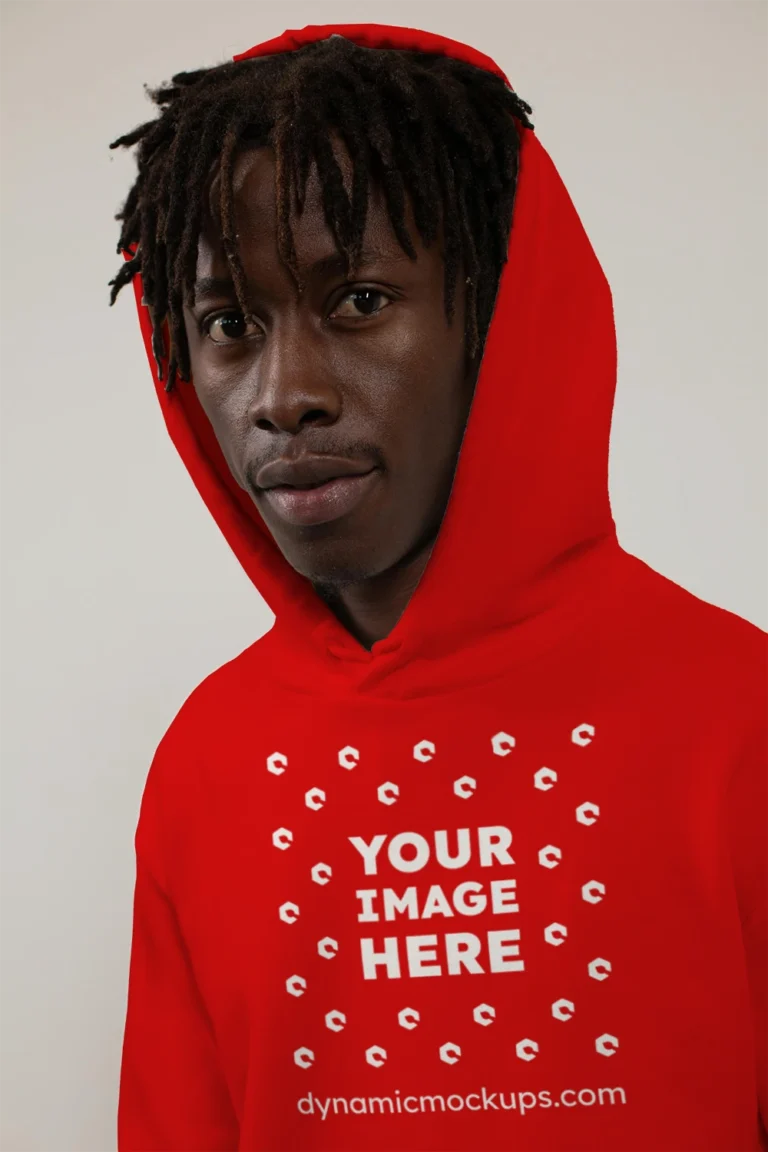 Man Wearing Red Hoodie Mockup Front View Template