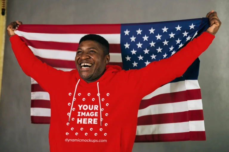 Man Wearing Red Hoodie Mockup Front View Template