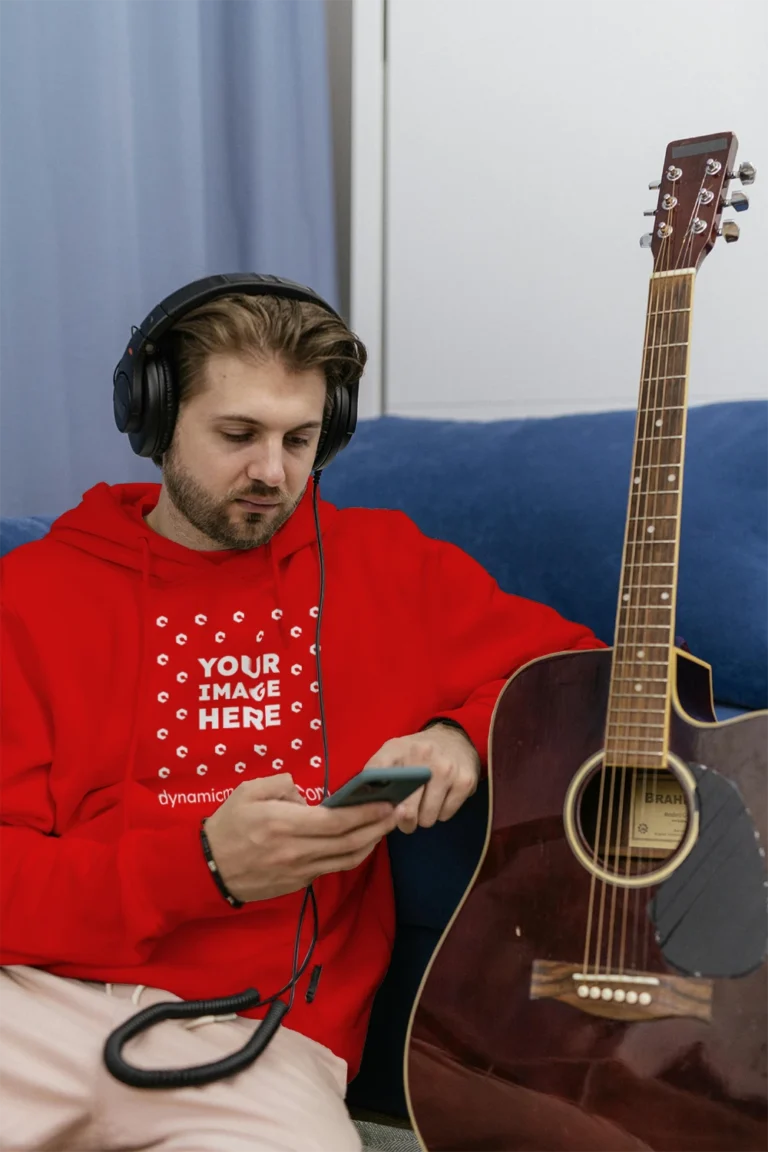 Man Wearing Red Hoodie Mockup Front View Template