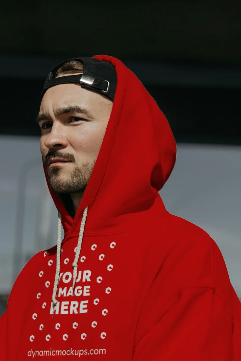 Man Wearing Red Hoodie Mockup Front View Template