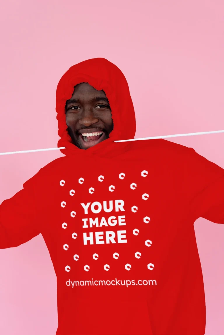 Man Wearing Red Hoodie Mockup Front View Template
