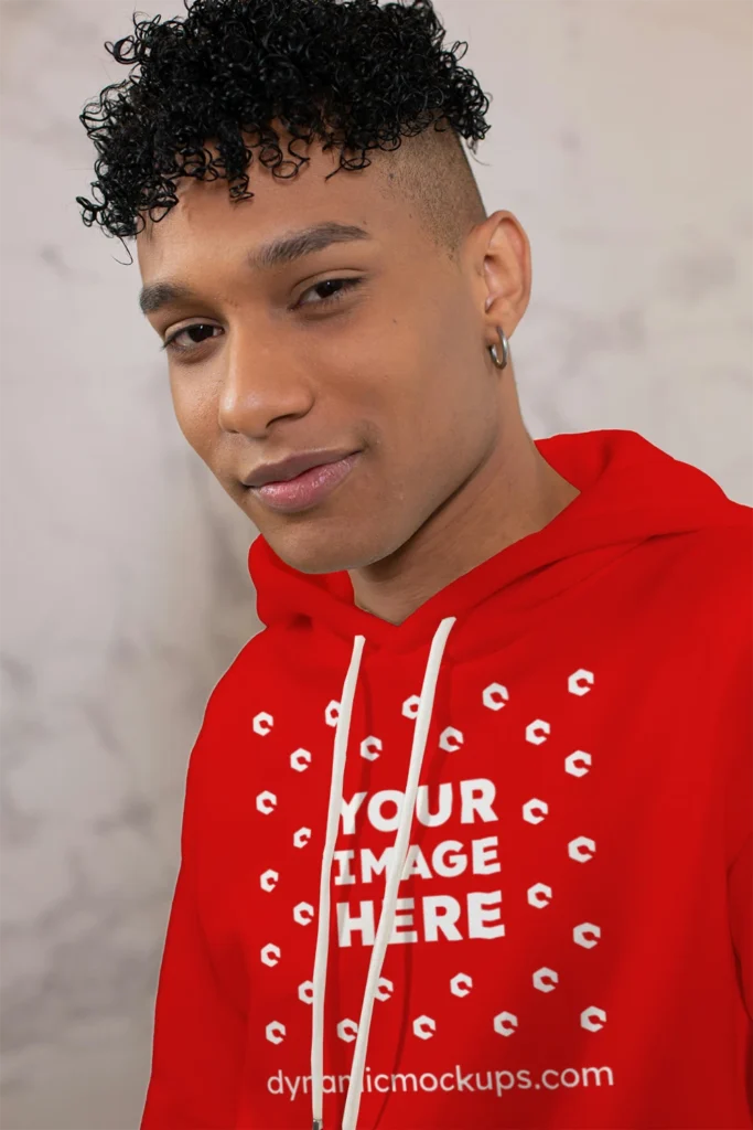 Man Wearing Red Hoodie Mockup Front View Template