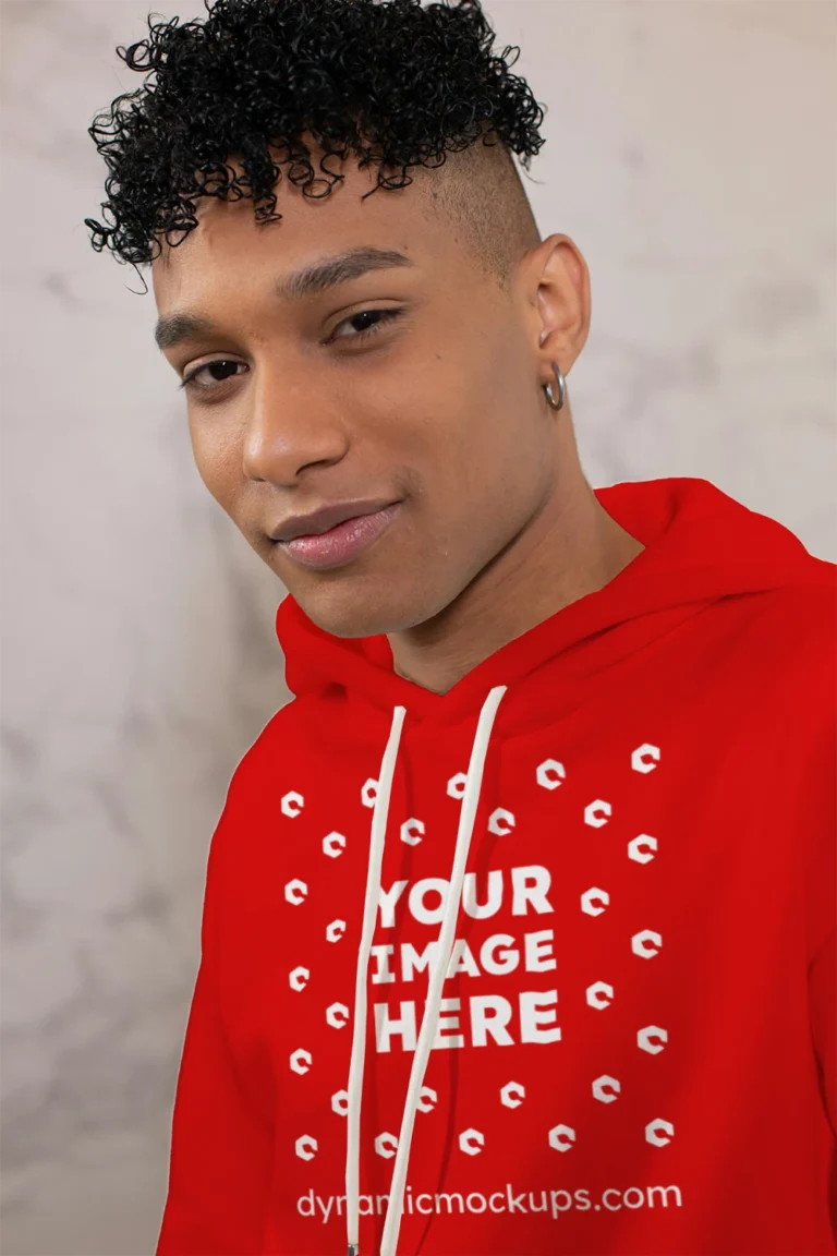 Man Wearing Red Hoodie Mockup Front View Template