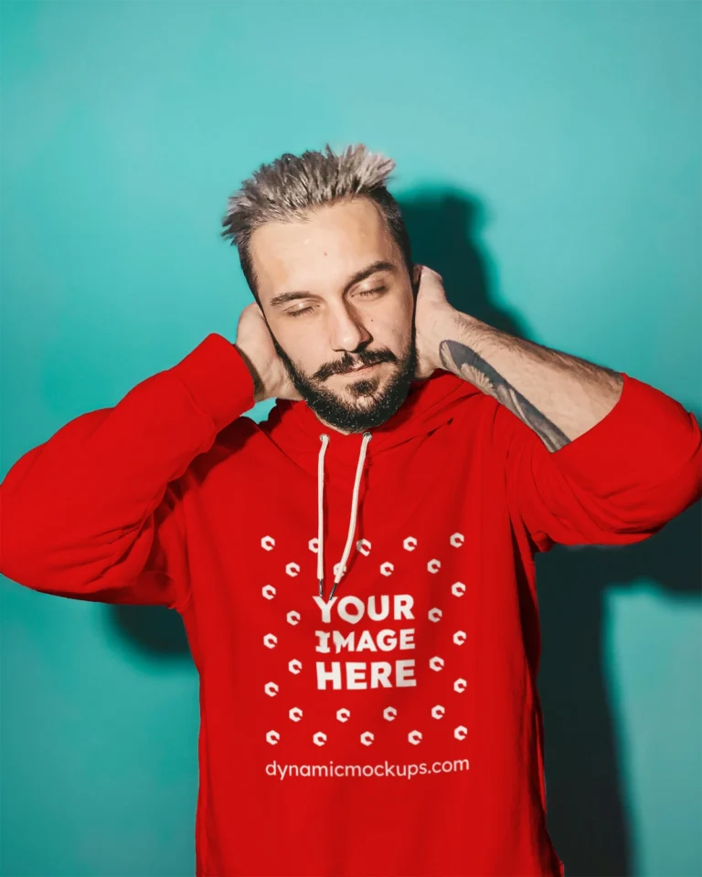 Man Wearing Red Hoodie Mockup Front View Template