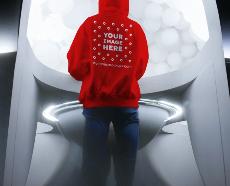 Man Wearing Red Hoodie Mockup Back View Template