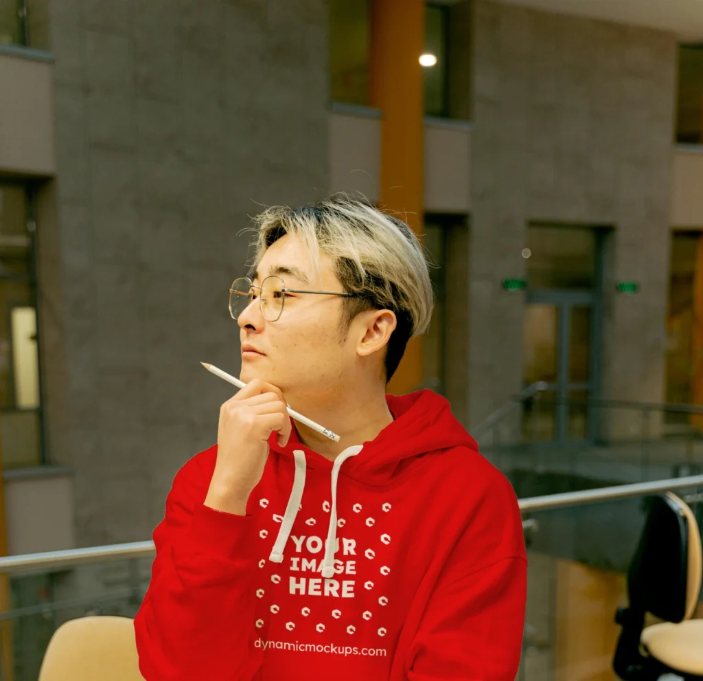 Man Wearing Red Hoodie Mockup Front View Template