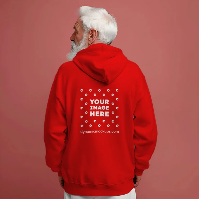 Man Wearing Red Hoodie Mockup Back View Template