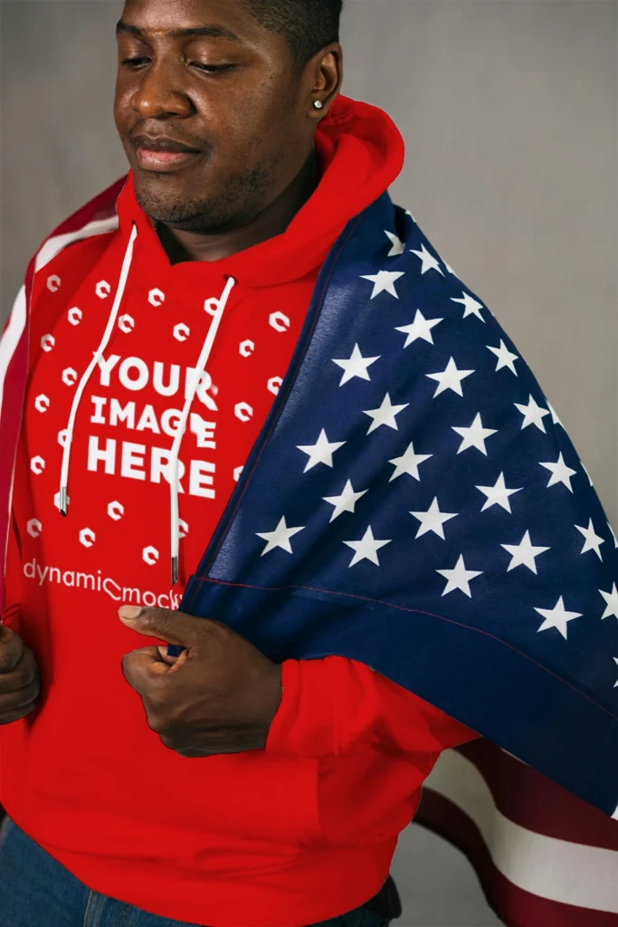 Man Wearing Red Hoodie Mockup Front View Template
