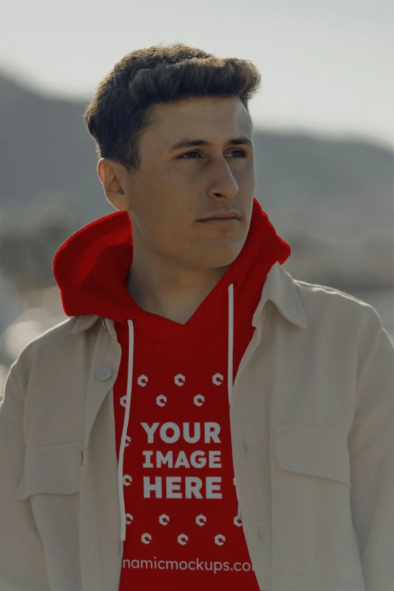 Man Wearing Red Hoodie Mockup Front View Template