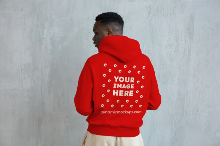 Man Wearing Red Hoodie Mockup Back View Template
