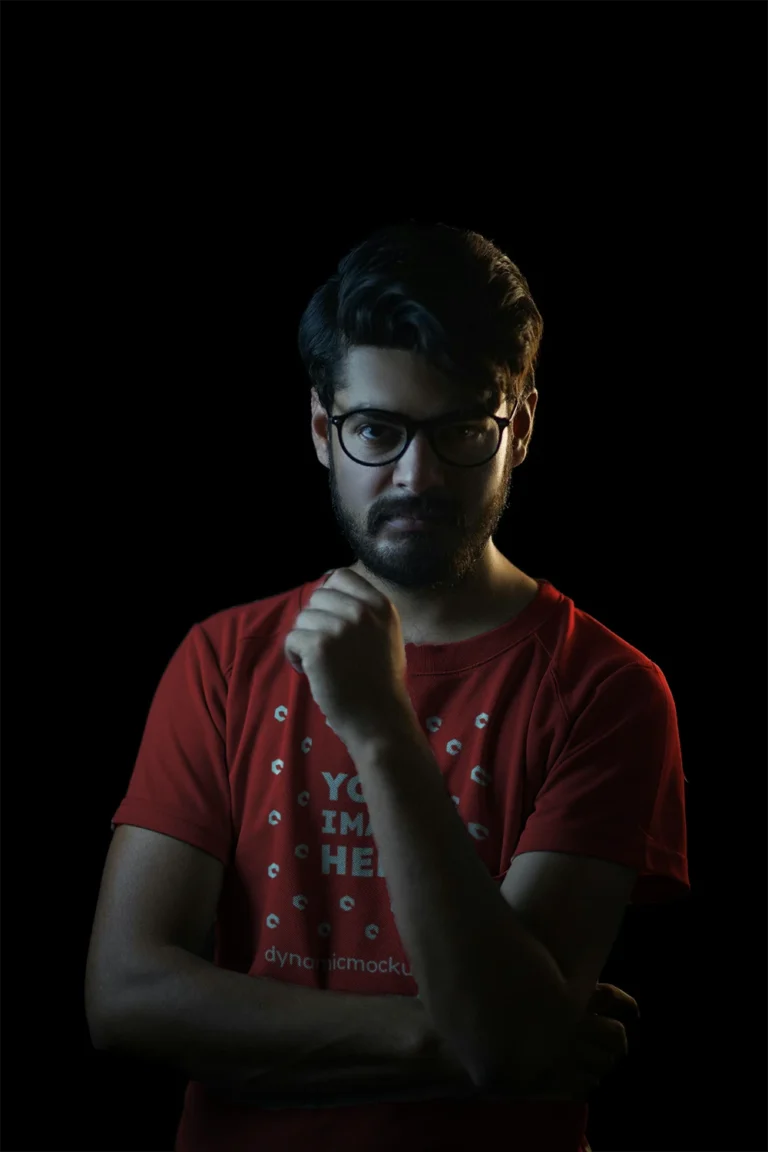 Man Wearing Red T-shirt Mockup Front View Template