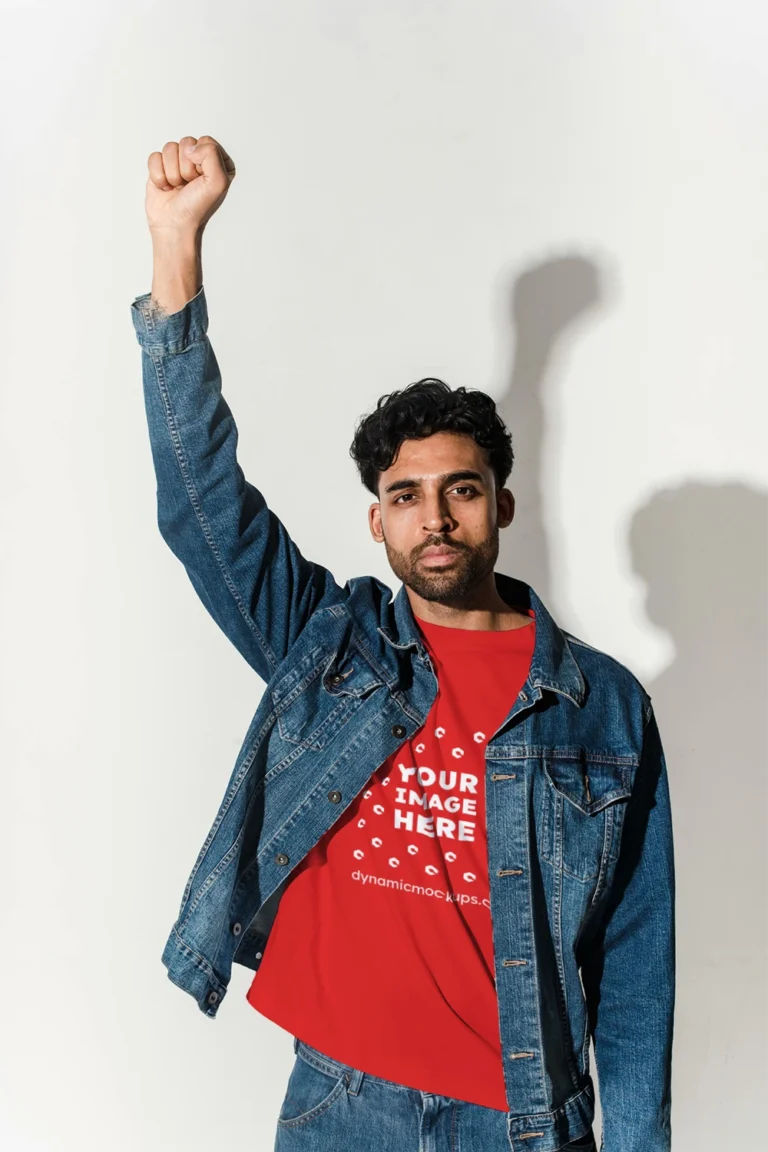 Man Wearing Red T-shirt Mockup Front View Template