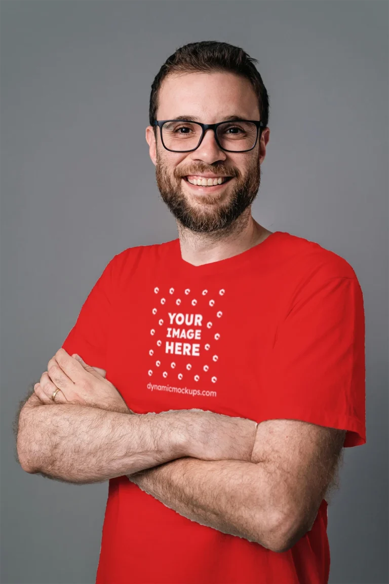Man Wearing Red T-shirt Mockup Front View Template