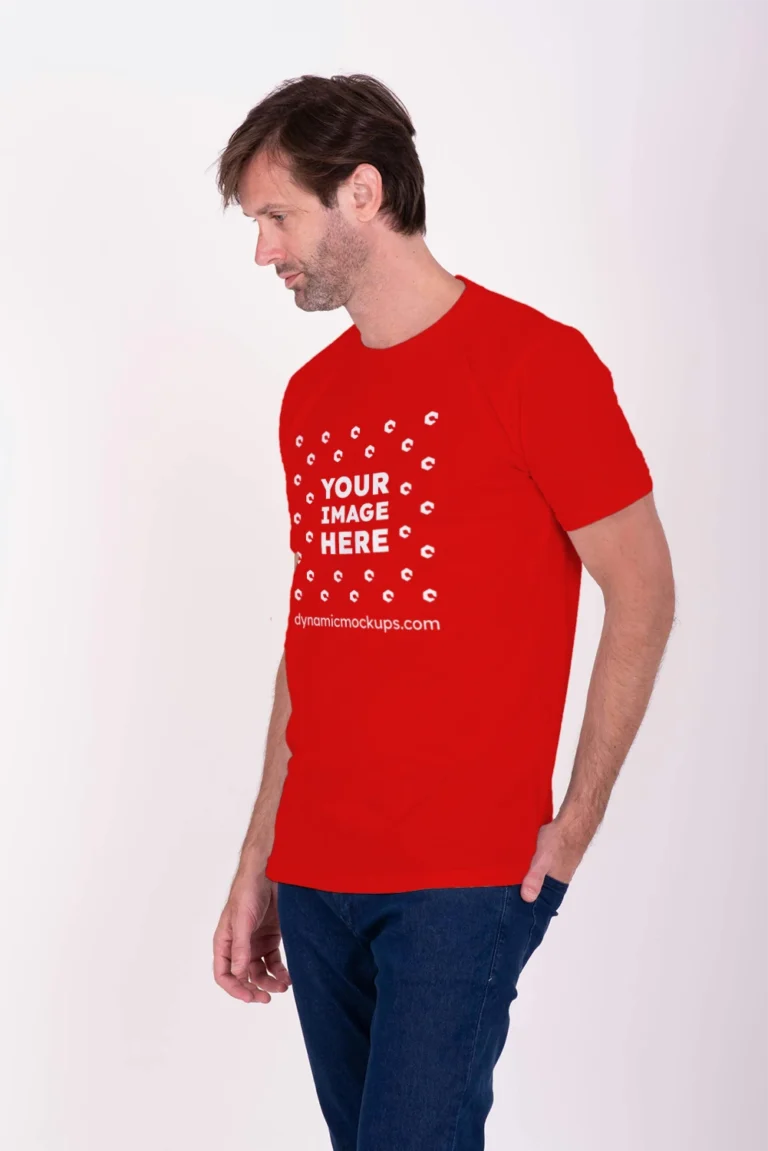 Man Wearing Red T-shirt Mockup Front View Template