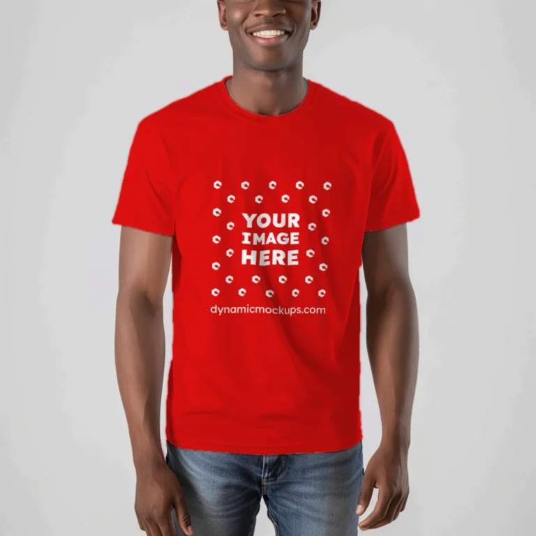 Man Wearing Red T-shirt Mockup Front View Template