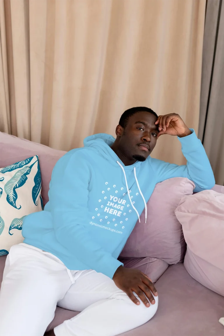 Man Wearing Sky Blue Hoodie Mockup Front View Template