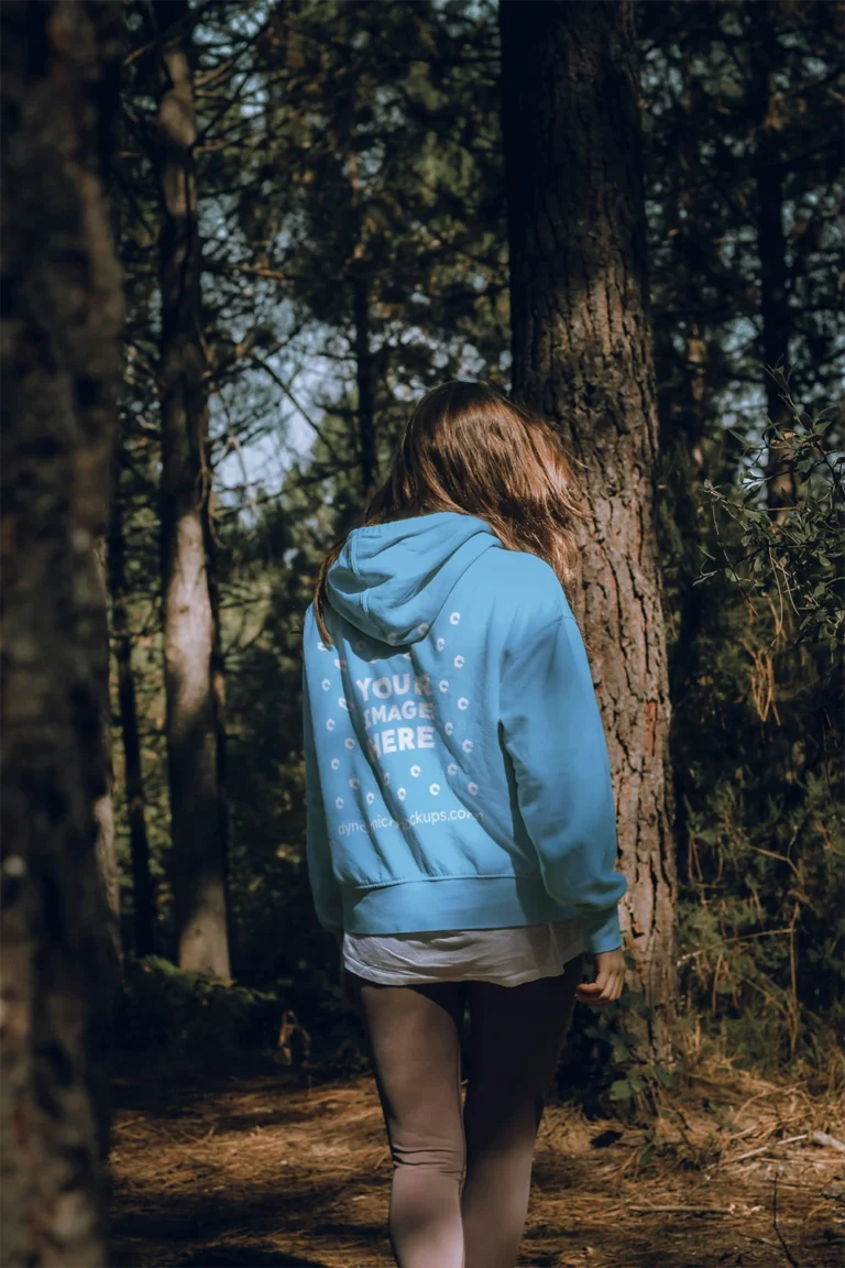 Man Wearing Sky Blue Hoodie Mockup Back View Template