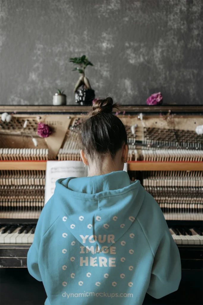 Man Wearing Sky Blue Hoodie Mockup Back View Template