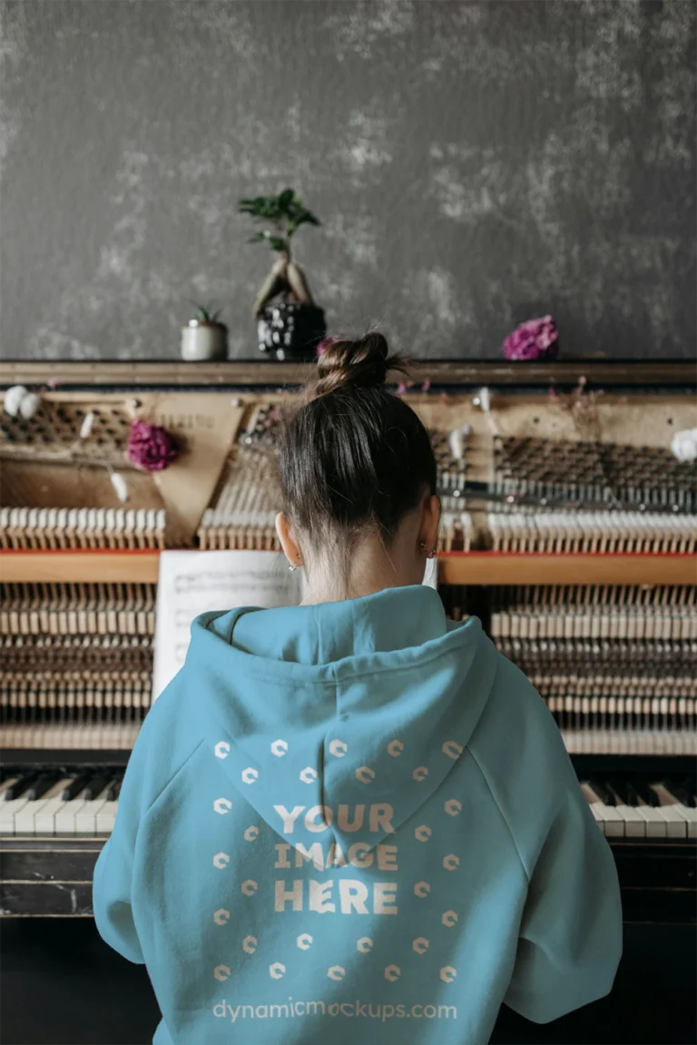 Man Wearing Sky Blue Hoodie Mockup Back View Template