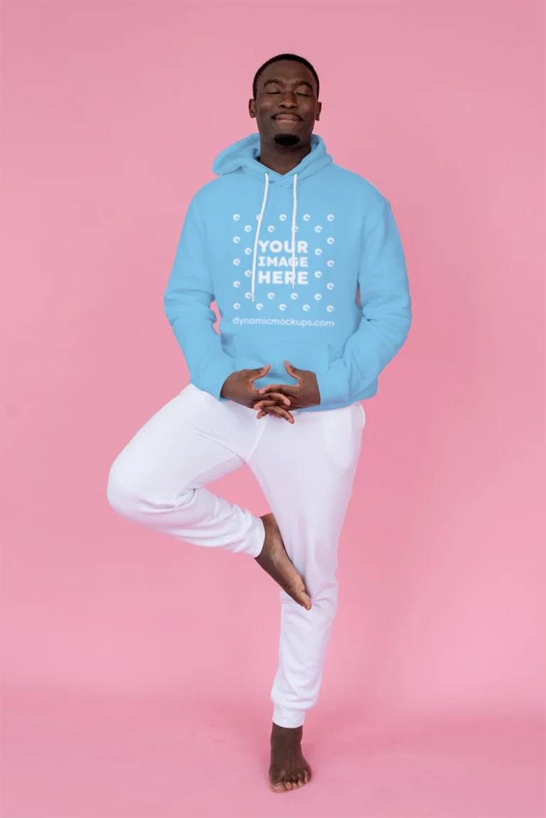 Man Wearing Sky Blue Hoodie Mockup Front View Template