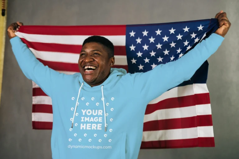 Man Wearing Sky Blue Hoodie Mockup Front View Template