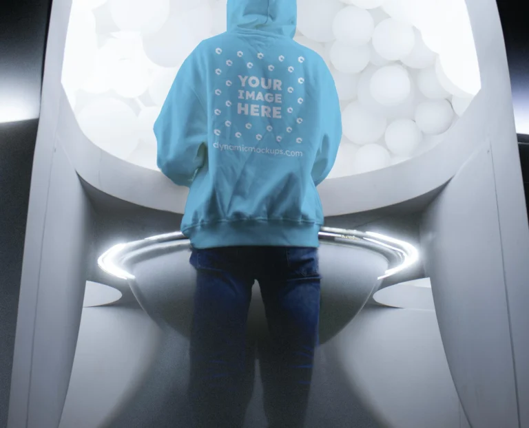 Man Wearing Sky Blue Hoodie Mockup Back View Template