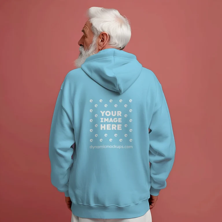 Man Wearing Sky Blue Hoodie Mockup Back View Template