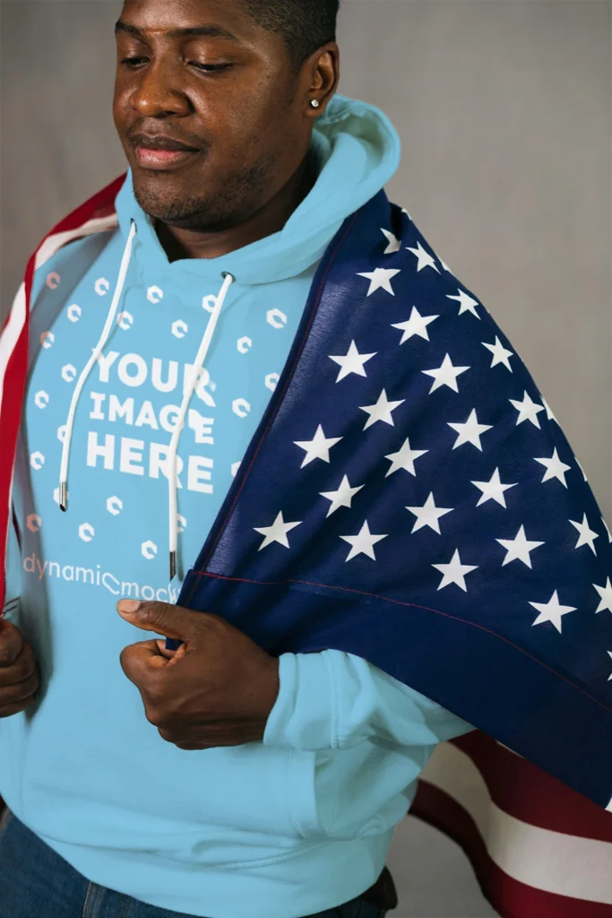 Man Wearing Sky Blue Hoodie Mockup Front View Template