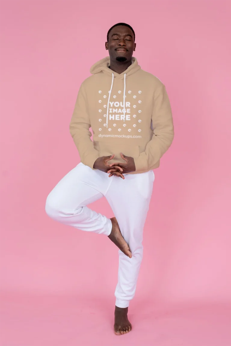 Man Wearing Tan Hoodie Mockup Front View Template