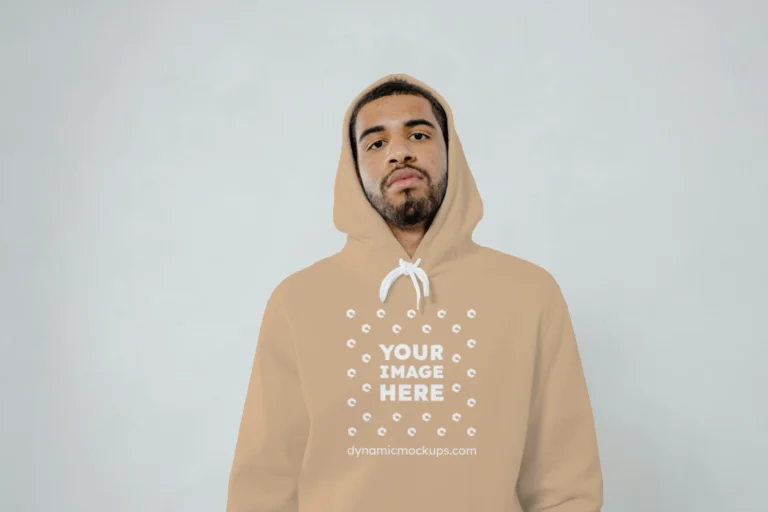 Man Wearing Tan Hoodie Mockup Front View Template