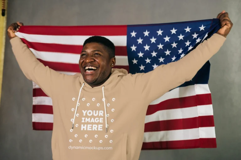 Man Wearing Tan Hoodie Mockup Front View Template