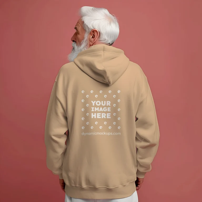 Man Wearing Tan Hoodie Mockup Back View Template