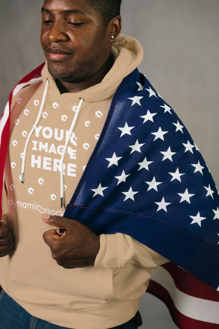 Man Wearing Tan Hoodie Mockup Front View Template