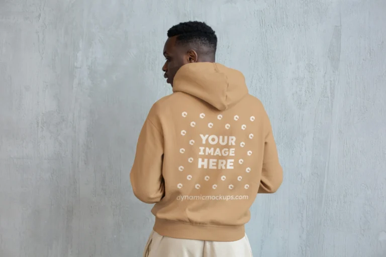 Man Wearing Tan Hoodie Mockup Back View Template