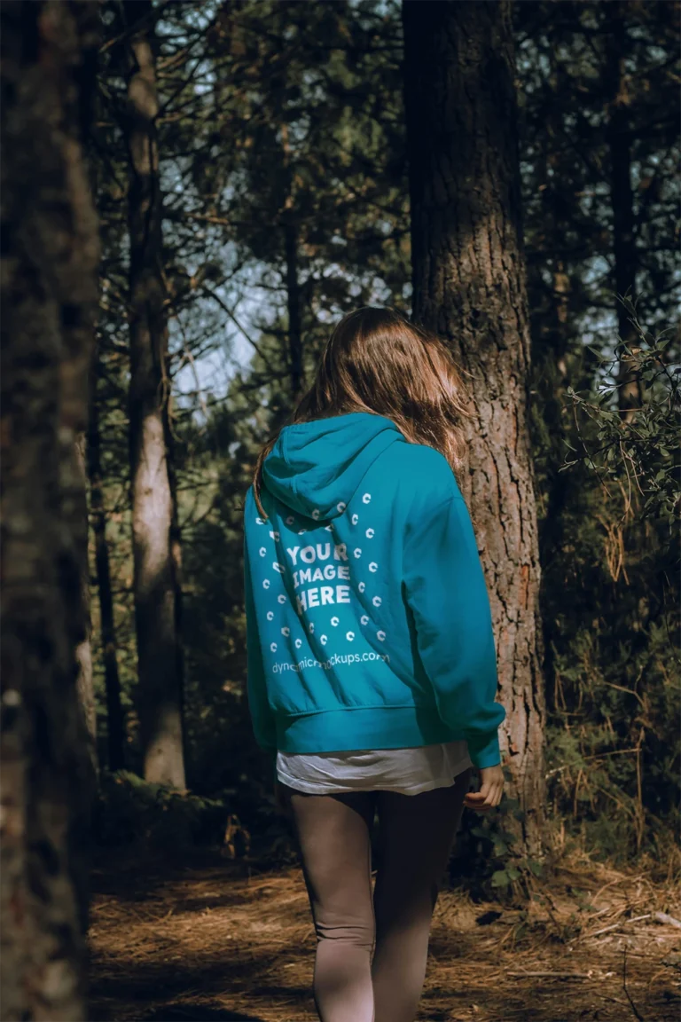 Man Wearing Teal Hoodie Mockup Back View Template