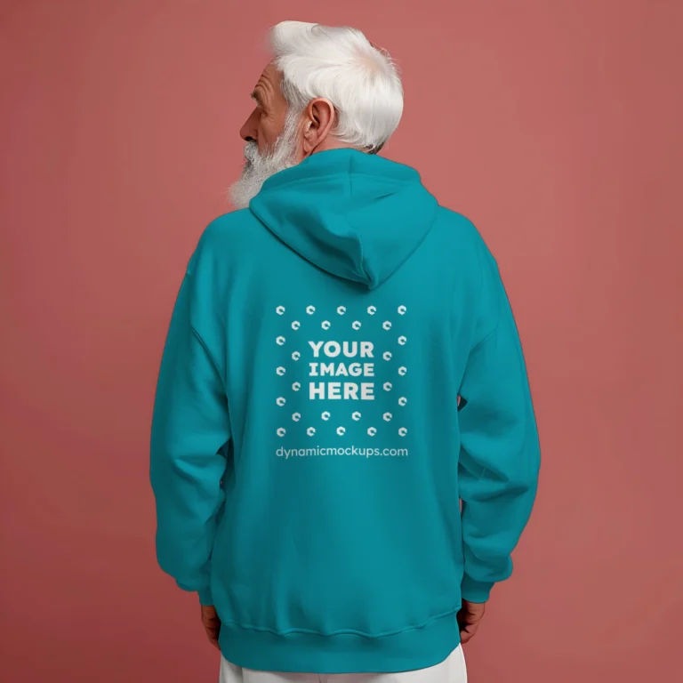 Man Wearing Teal Hoodie Mockup Back View Template