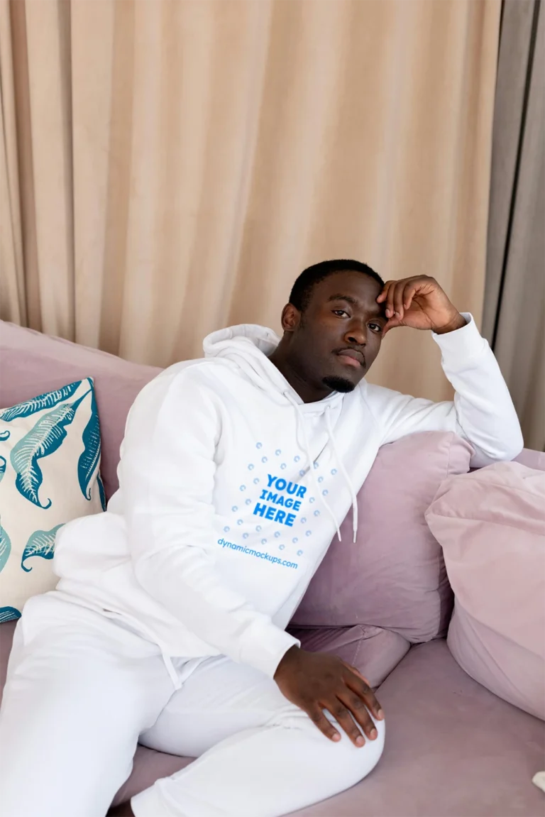 Man Wearing White Hoodie Mockup Front View Template