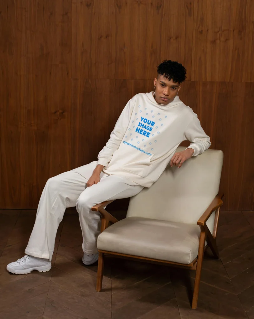 Man Wearing White Hoodie Mockup Front View Template
