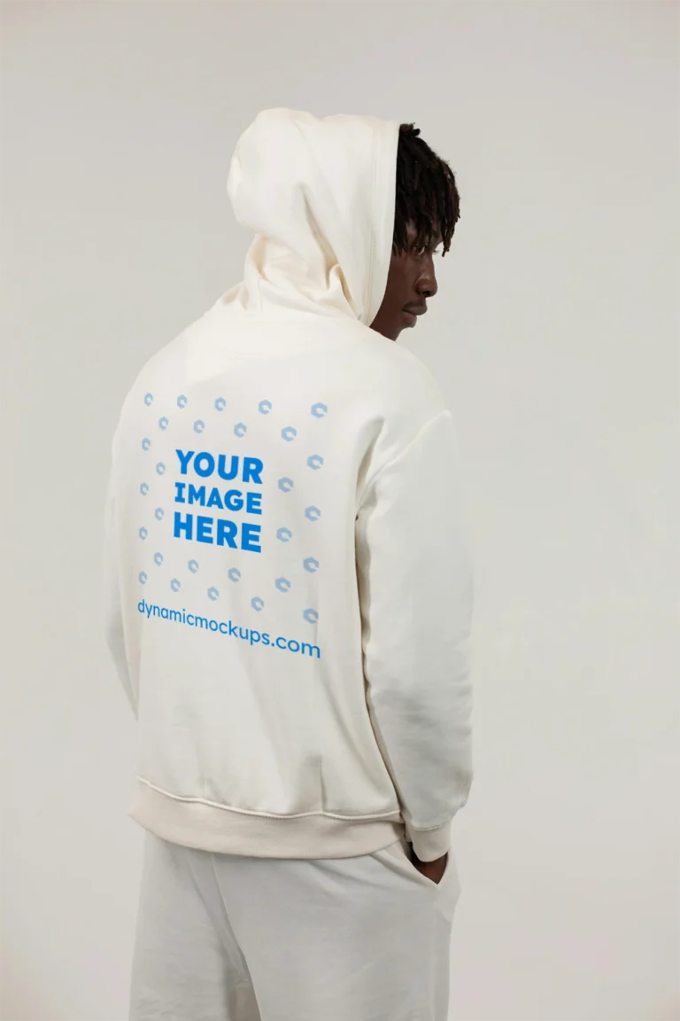 Man Wearing White Hoodie Mockup Back View Template