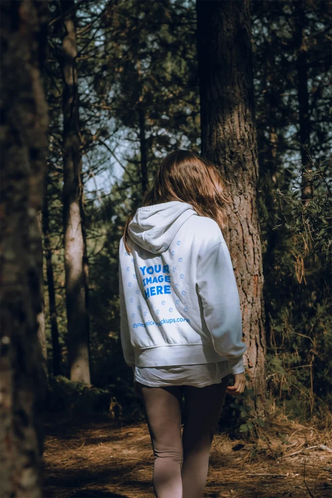 Man Wearing White Hoodie Mockup Back View Template