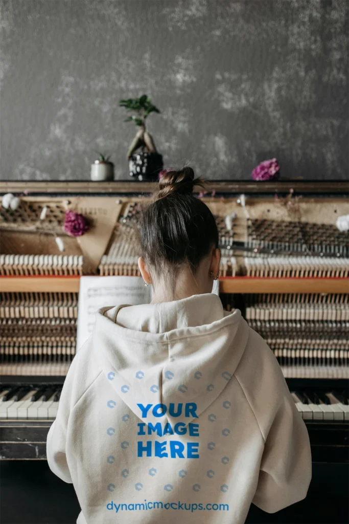 Man Wearing White Hoodie Mockup Back View Template