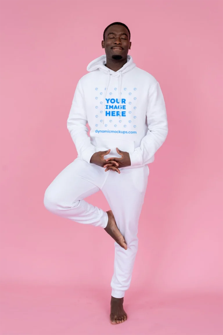 Man Wearing White Hoodie Mockup Front View Template